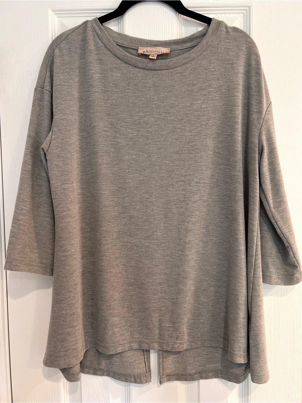 Philosophy Lightweight Heather Gray Crewneck Sweatshirt 3/4 Sleeve Tunic Small